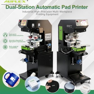 双工位自动 Pad Printer，气动双胶头移印机，工业精密 logo 印刷设备，适配塑料金属陶瓷多材质