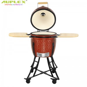 18 寸藤编纹 Kamado Grill 户外陶瓷烧烤炉 商用家用木炭烟熏 BBQ 烤炉