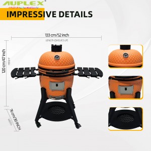 22 Inch Classic Kamado Ceramic Grill 庭院木炭烧烤炉 商用多功能烟熏焖烤披萨炉带木侧桌万向轮