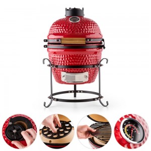 13 Inch color Egg Portable Smoker Ceramic Kamado Charcoal Grill with Steel Square Bracket for Outdoor Barbecue & Cooking