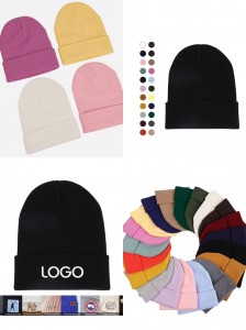 秋冬保暖帽子光面针织帽男女防风腈纶冷帽加厚护耳毛线帽Autumn Winter Warm Hat with Windproof Thickened Ear Protection Skull Cap